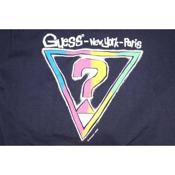 VTG GUESS JEANS USA Georges Marciano Blue Sweatshirt Spellout Dated 1989 OS - Picture 2 of 6